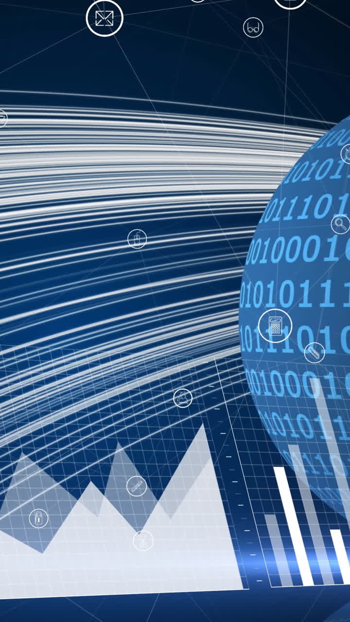 animación del procesamiento de datos sobre globo y fondo negro