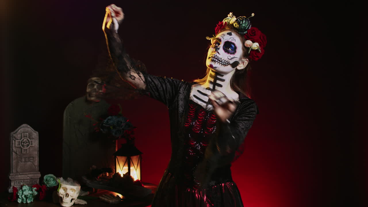 Woman in Day of the Dead makeup and costume