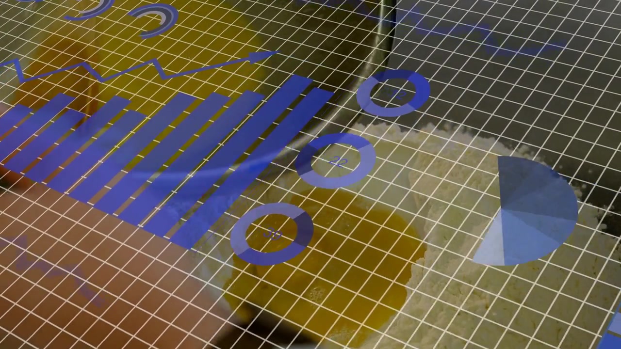 Toque de dedo, deslizar de mão, grade aumentada e gráficos azuis animados para visualizar dados do dispositivo.