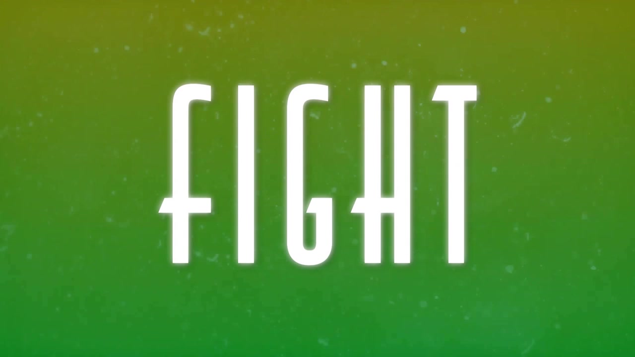 Animazione del testo "FIGHT" su uno sfondo sfumato verde e giallo