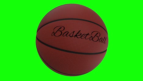 basketball ball with the words basketball rotates loop on a green screen - chromakey background