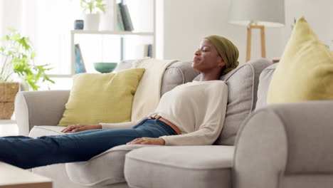 Relax,-rest-and-smile,-black-woman-on-sofa