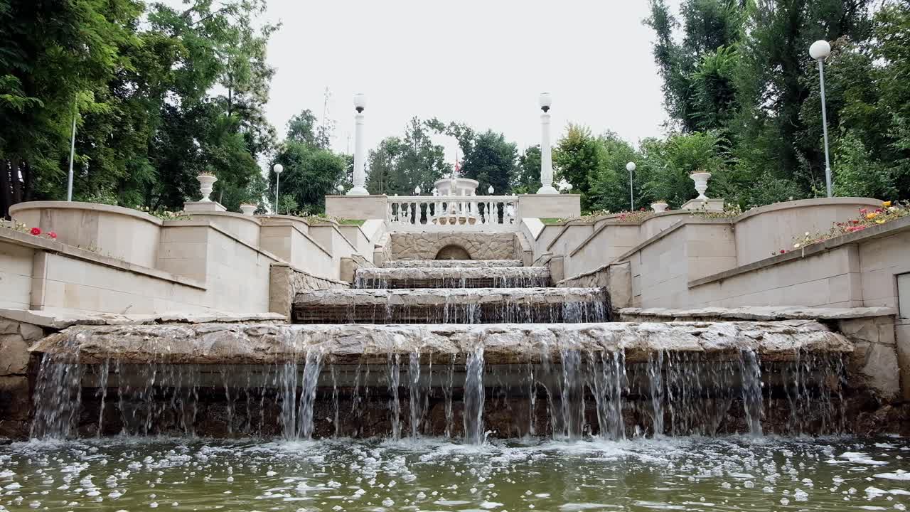 Scenic Waterfall Fountain in a Garden