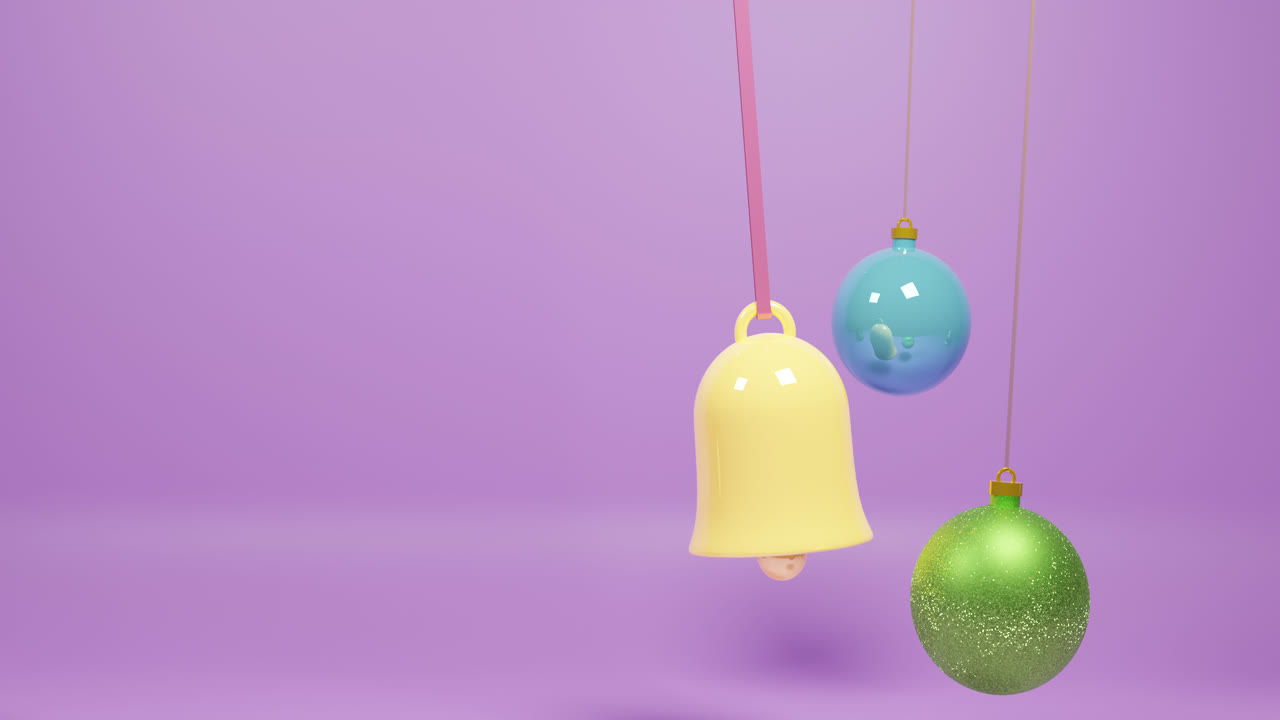 animación de decoraciones navideñas sobre un fondo púrpura