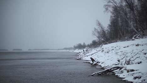 snowy riverbank in winter