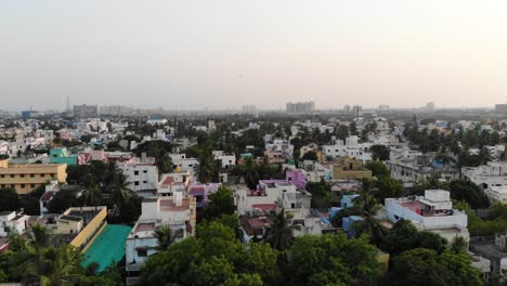 aerial shot of chennai city during coronavirus lockdown. chennai, on the bay of bengal in eastern india, is the capital of the state of tamil nadu.