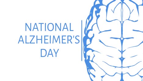 animación del texto del día internacional del alzheimer con el icono del cerebro en un fondo blanco