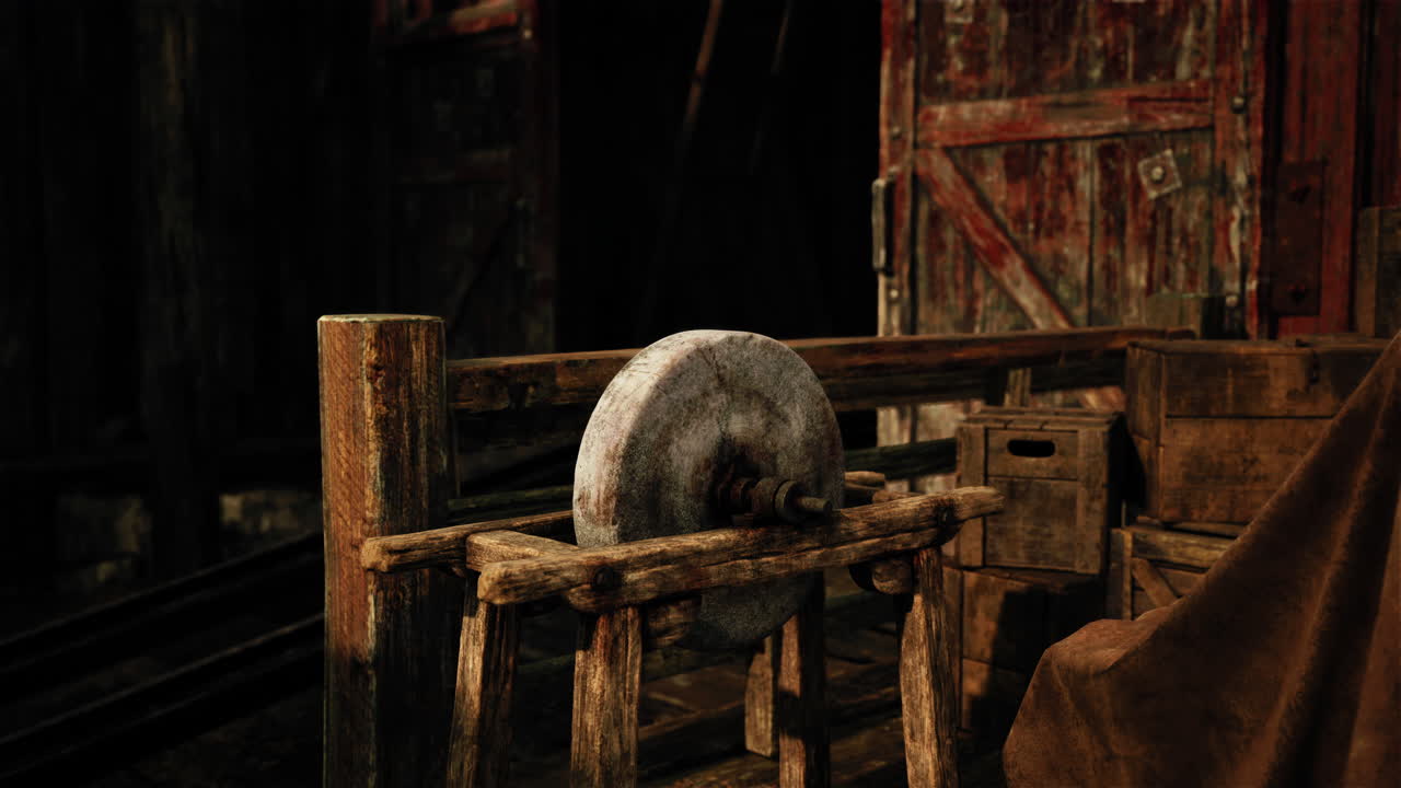 старинный мельник в деревенском амбаре