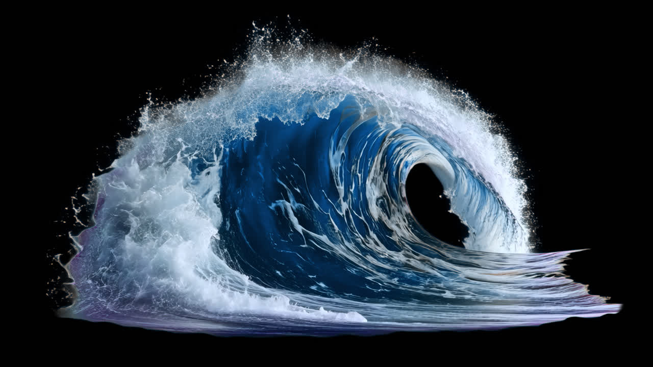 Vibrant ocean wave animation isolated asset, transparent 4K video, alpha channel, ProRes 4444