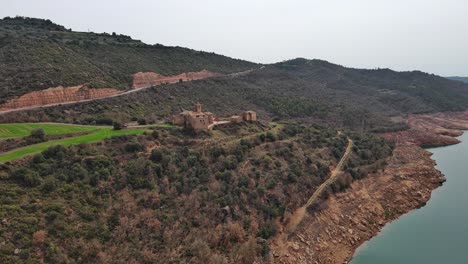 rialb tower complex in rural landscape, lleida in spain