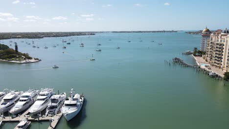 aerial heading out to the gulf of mexico in sarasota, florida