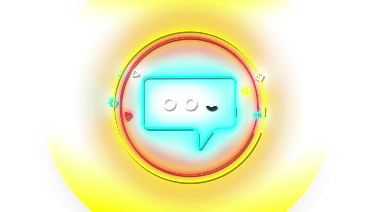 다채로운 네온 채팅 아이콘 위에  글자로 쓰여진 4개의 알파 네온 아이콘