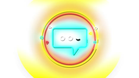 4 íconos de neón alfa parte 2 en letras blancas escritas sobre el ícono de chat de neón multicolor