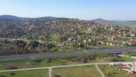 viewpoint on the top of the hill, hungarydrone moves fast over the highway