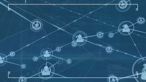 animation of connected icons, trading board and multiple graphs over abstract background