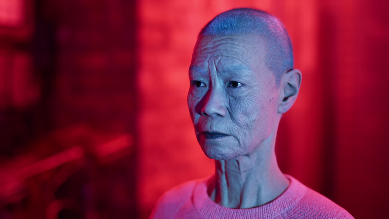 면도 된 머리 를 가진 노인 여자 의 초상화