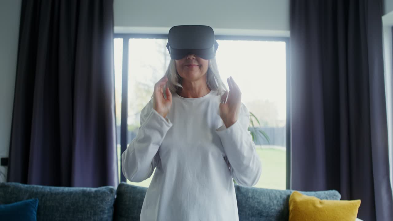 Woman Using VR Headset at Home