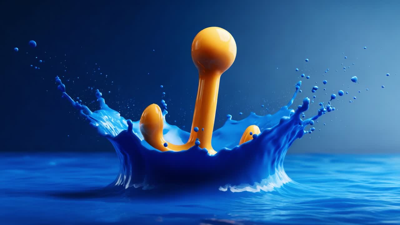 A Vibrant Yellow Anchor Submerged in Blue Water, Demonstrating Dynamic Motion as it Creates Splashes and Ripples in the Fluid Environment, Capturing the Essence of Playfulness