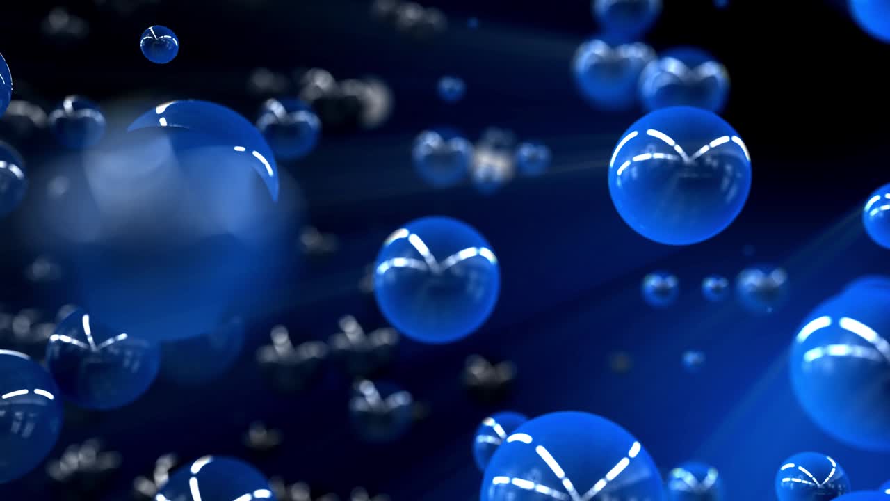 많은 반사 구를 가진 4k 추상 애니메이션 배경