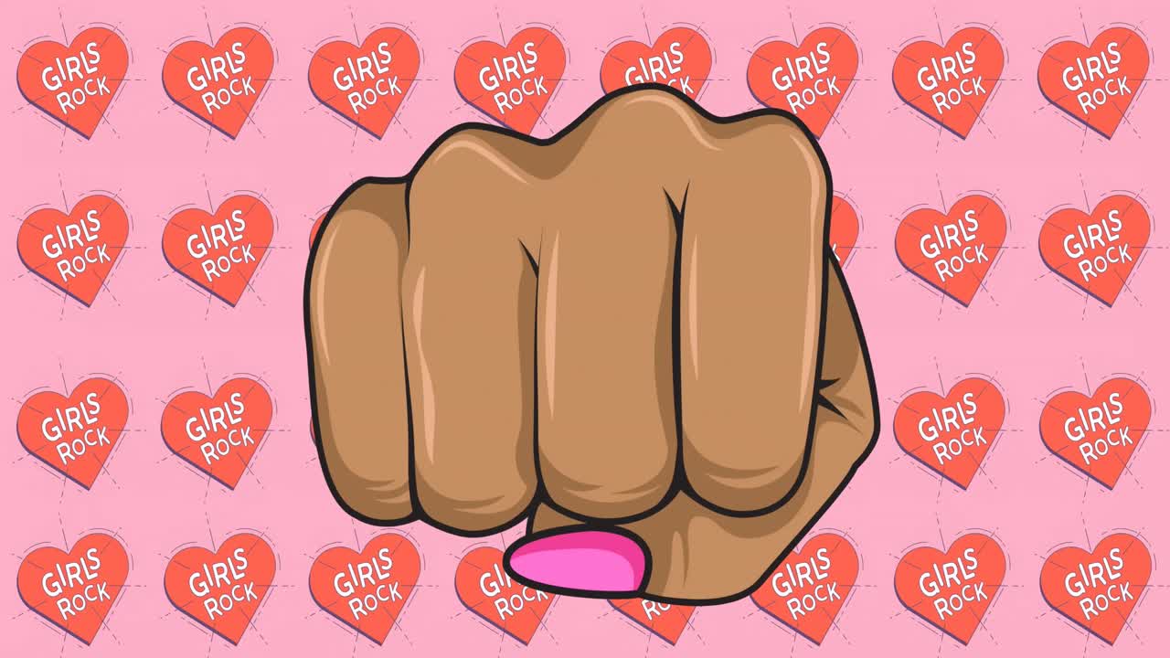 여러 소녀들의 락 텍스트에 대한 여성 주먹의 애니메이션