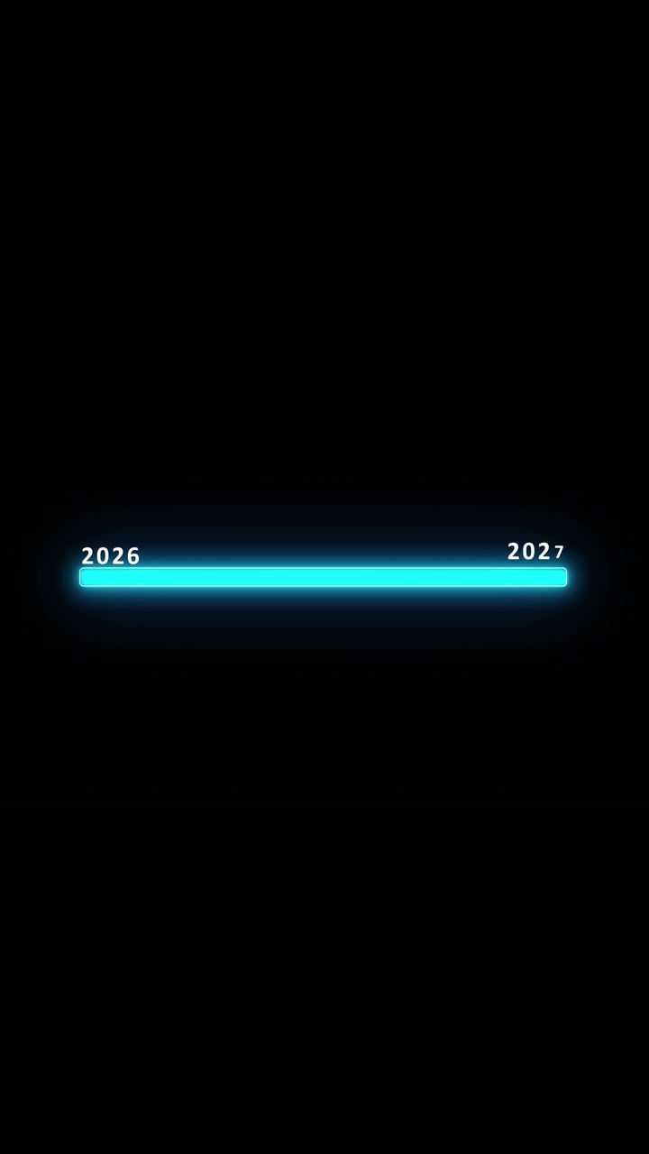 Cyan year loading progress bar on black screen with glowing horizontal status line futuristic