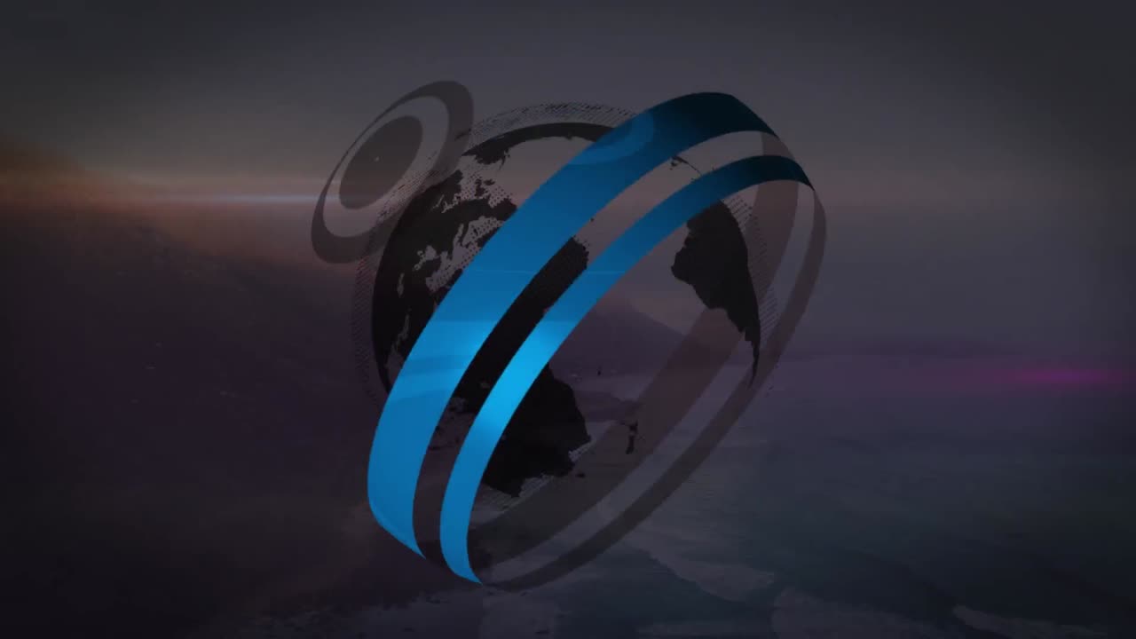 animación del giro del globo con escaneo de alcance sobre el paisaje