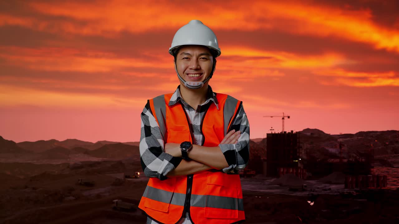 trabajador de la construcción al atardecer