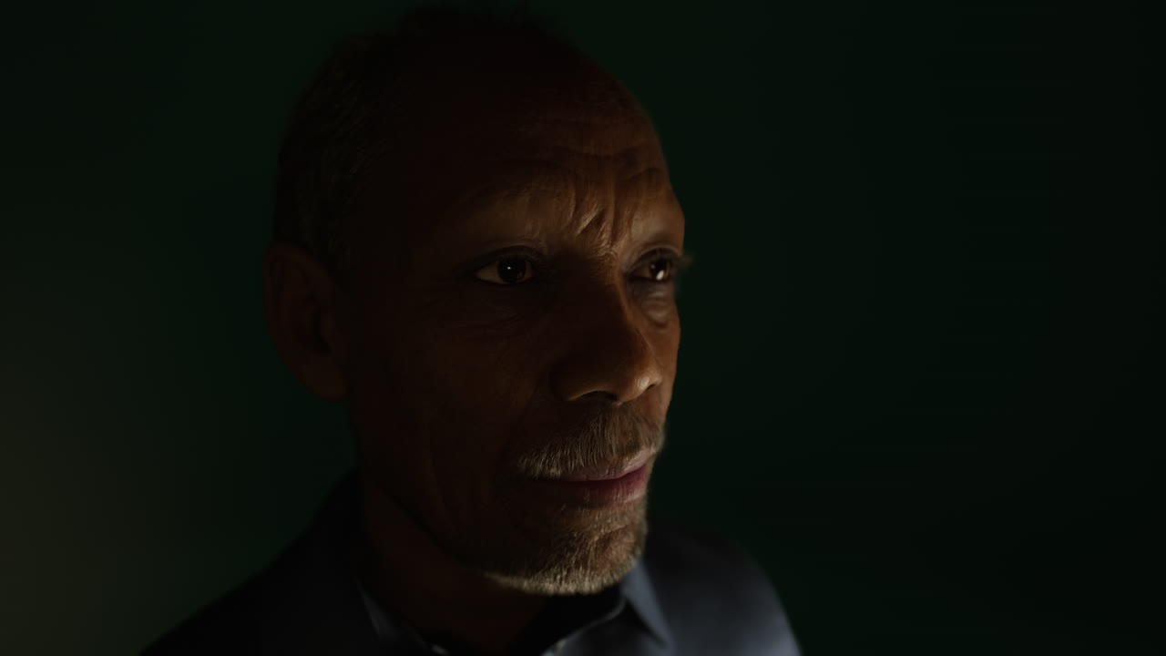 Close-up sad black male eyes
