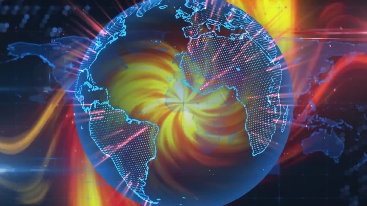 반 ⁇ 이는 빛의 흔적 배경 위에서 회전하는 지구의 애니메이션