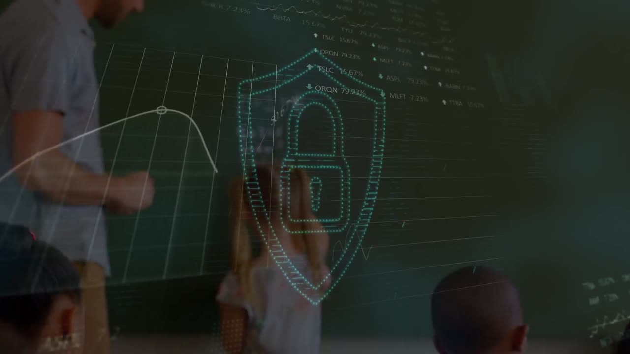 animación de datos, gráficos y cerraduras digitales sobre la clase de diversos alumnos durante las lecciones