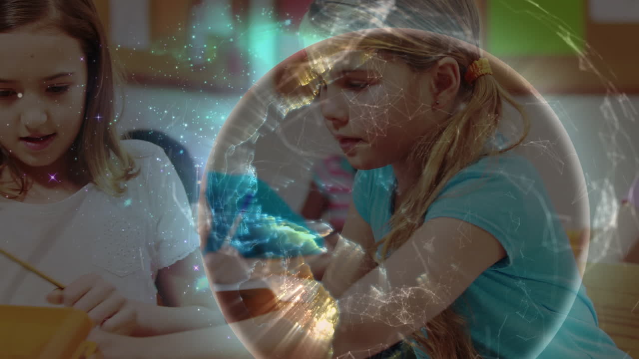 animación del globo digital sobre diversos escolares