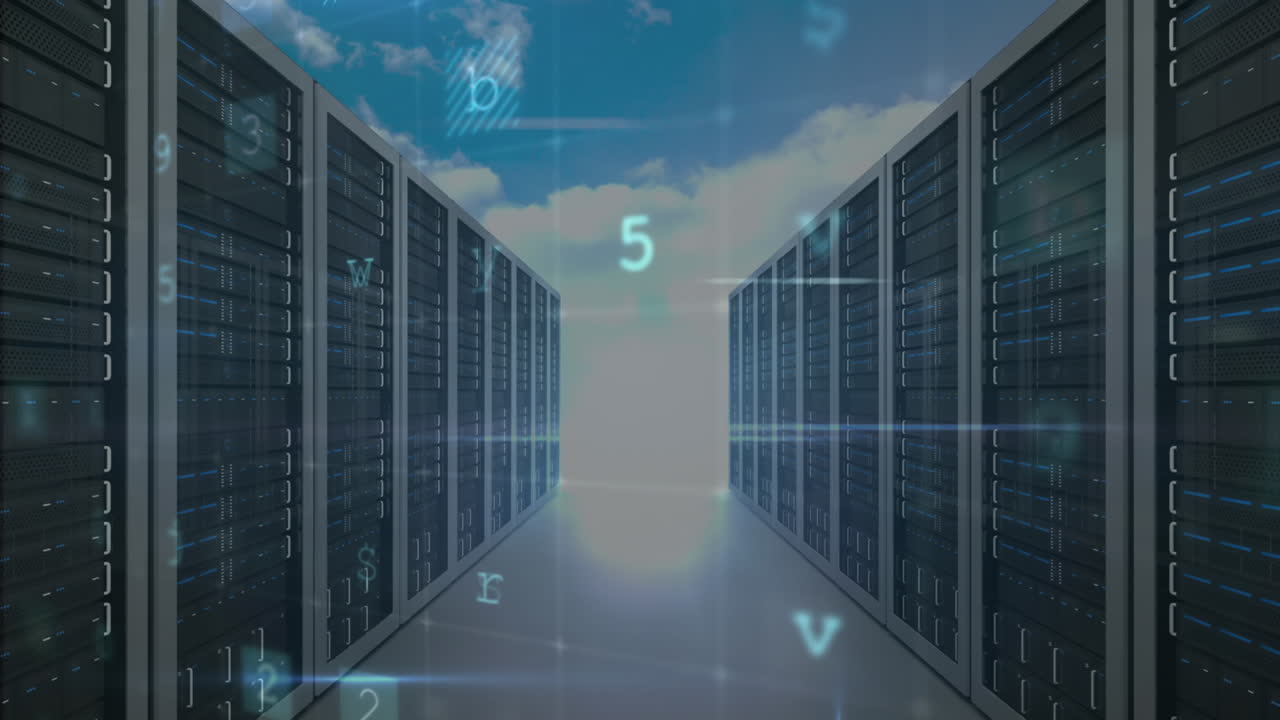 Animation of cyber attack warning over server room
