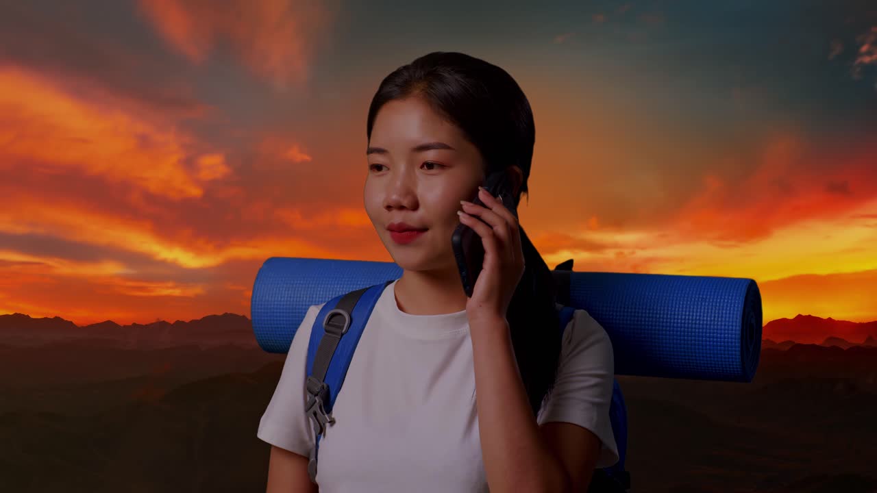 산책 여행 에서 미소 짓는 여자