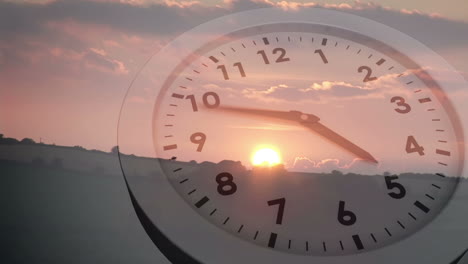 clock ticking over sun setting