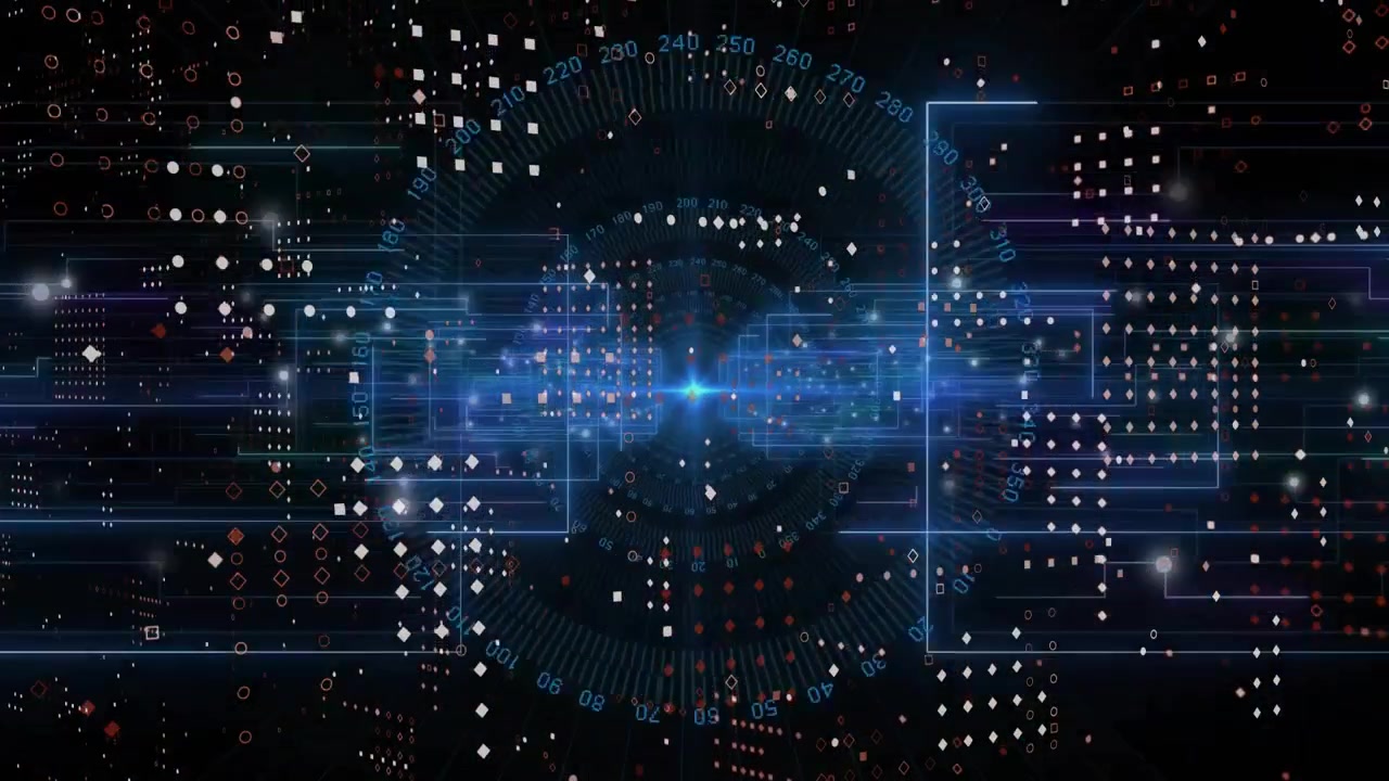 Abstract Digital HUD Interface with Rotating Circular Elements