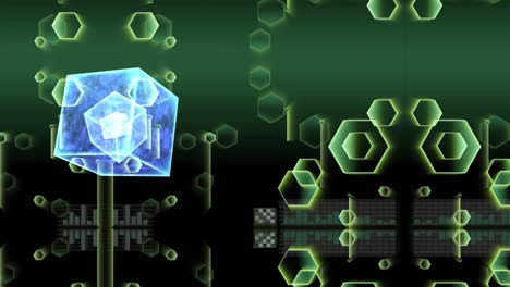 the cube energy surface in bigger cube with reflection of polygon futuristic digital infograph and radar point analysis change two step loop and graph bar data analysis