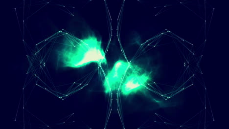 animación de puntos de conexión que forman una esfera con luz verde en la interfaz digital