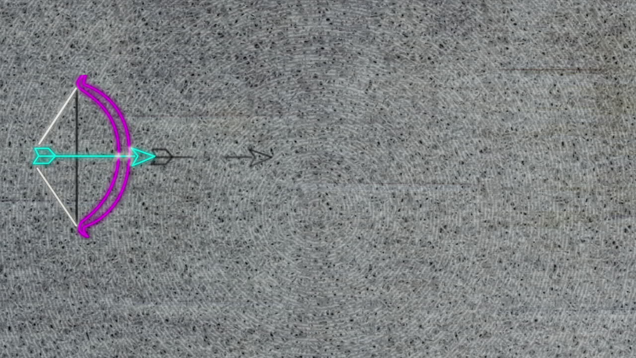 회색 배경에 화살표와 모양을 가진 네온 활의 애니메이션