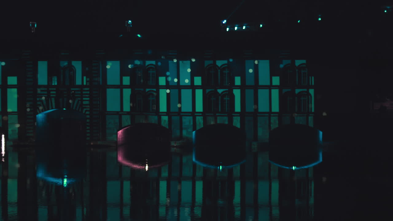 Very beautiful night laser show on the facade of the house beautiful laser and musical fountain show