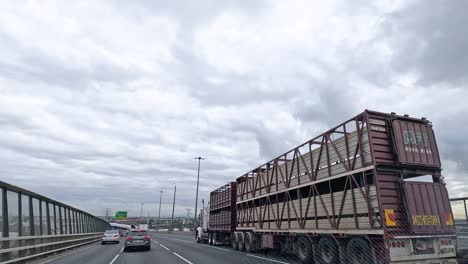 vehicles traveling on a highway under cloudy skies