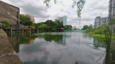 low angle of a lake at a cafe in the city of bangkok, thailand