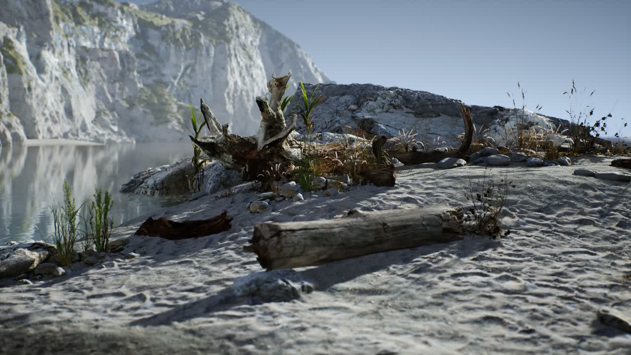 playa de arena blanca cerca de acantilados rocosos en el océano