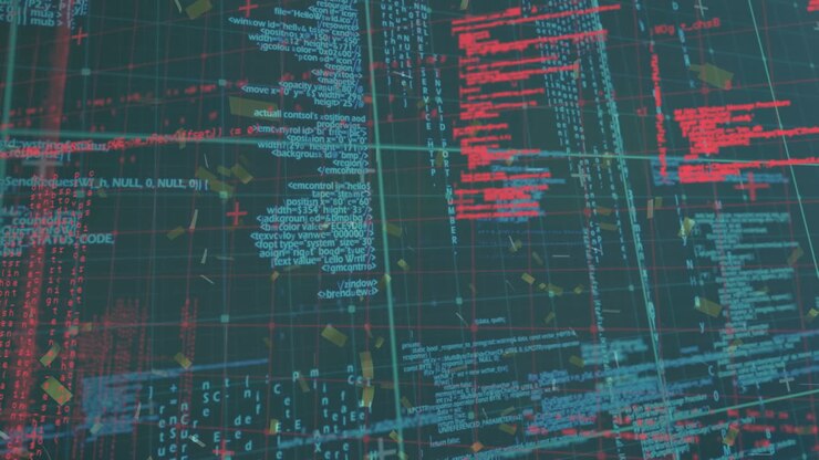 Animation of data processing over dark background