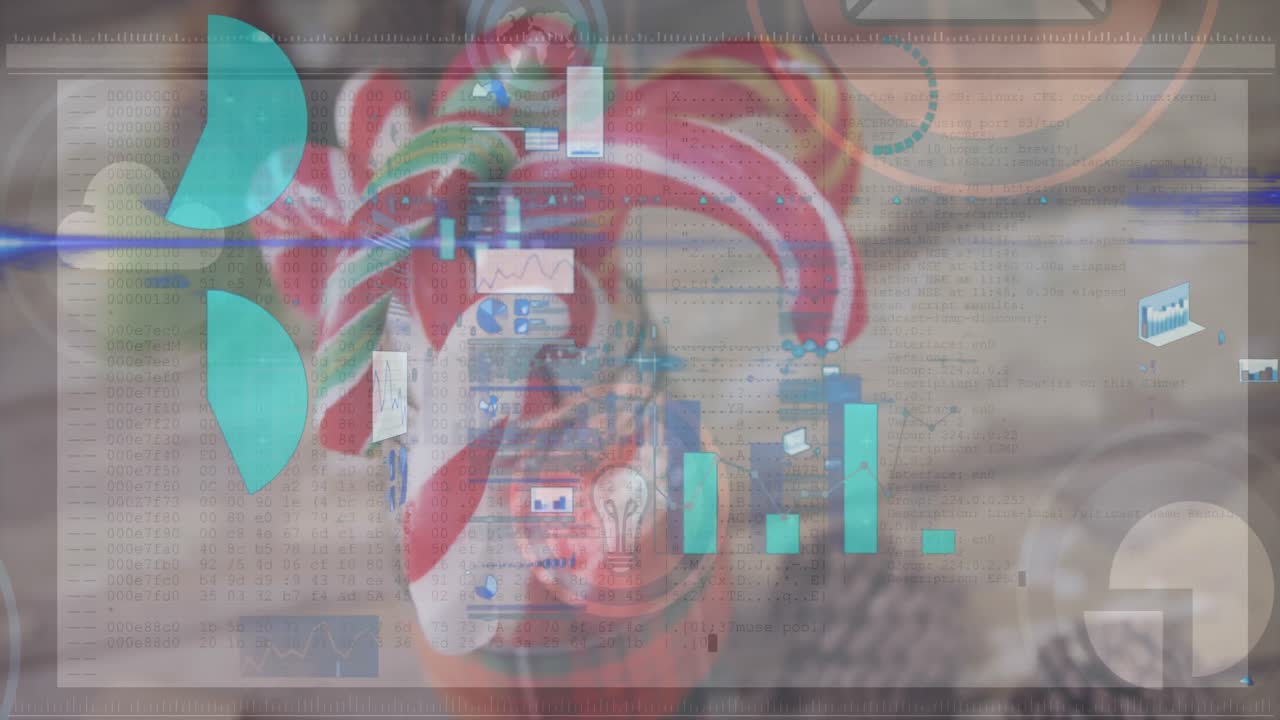 animación del procesamiento de datos sobre bastones de caramelo