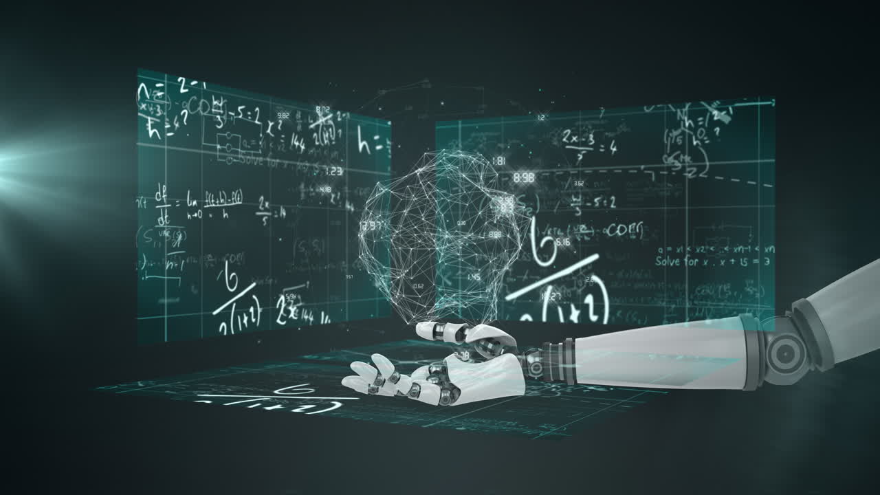 수학적 방정식에 대한 모양을 가진 로 ⁇  팔의 애니메이션