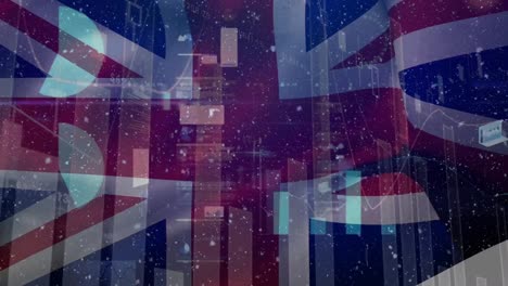 animación del procesamiento de datos sobre la bandera del reino unido