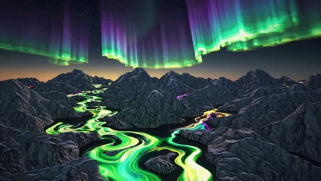 glowing rivers under aurora borealis