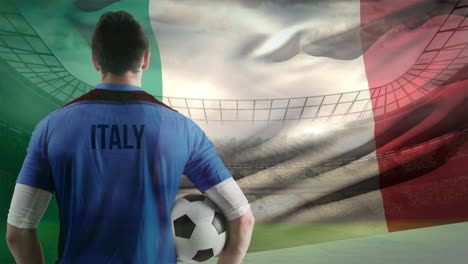 soccer play against italian flag background