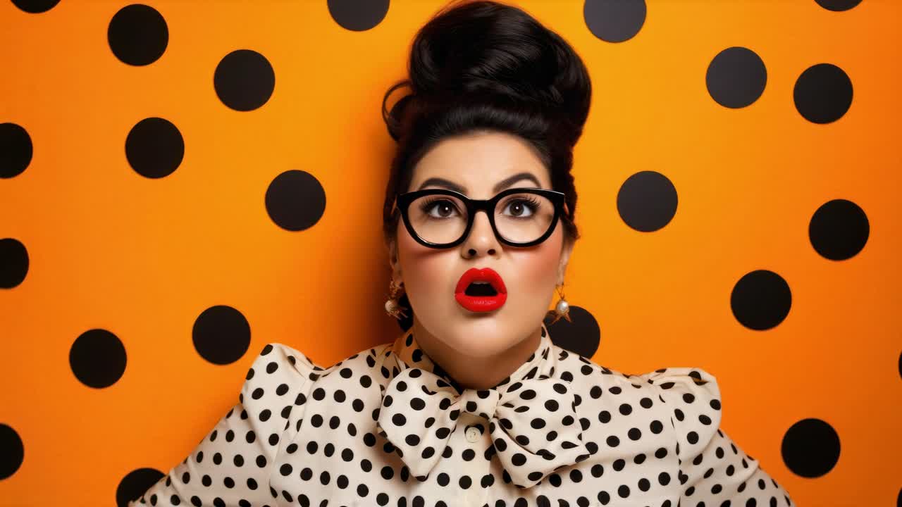 Retro-inspired video concept with a vibrant orange polka dot background