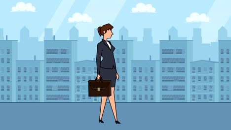 flat cartoon businesswoman character with case bag walk cycle animation